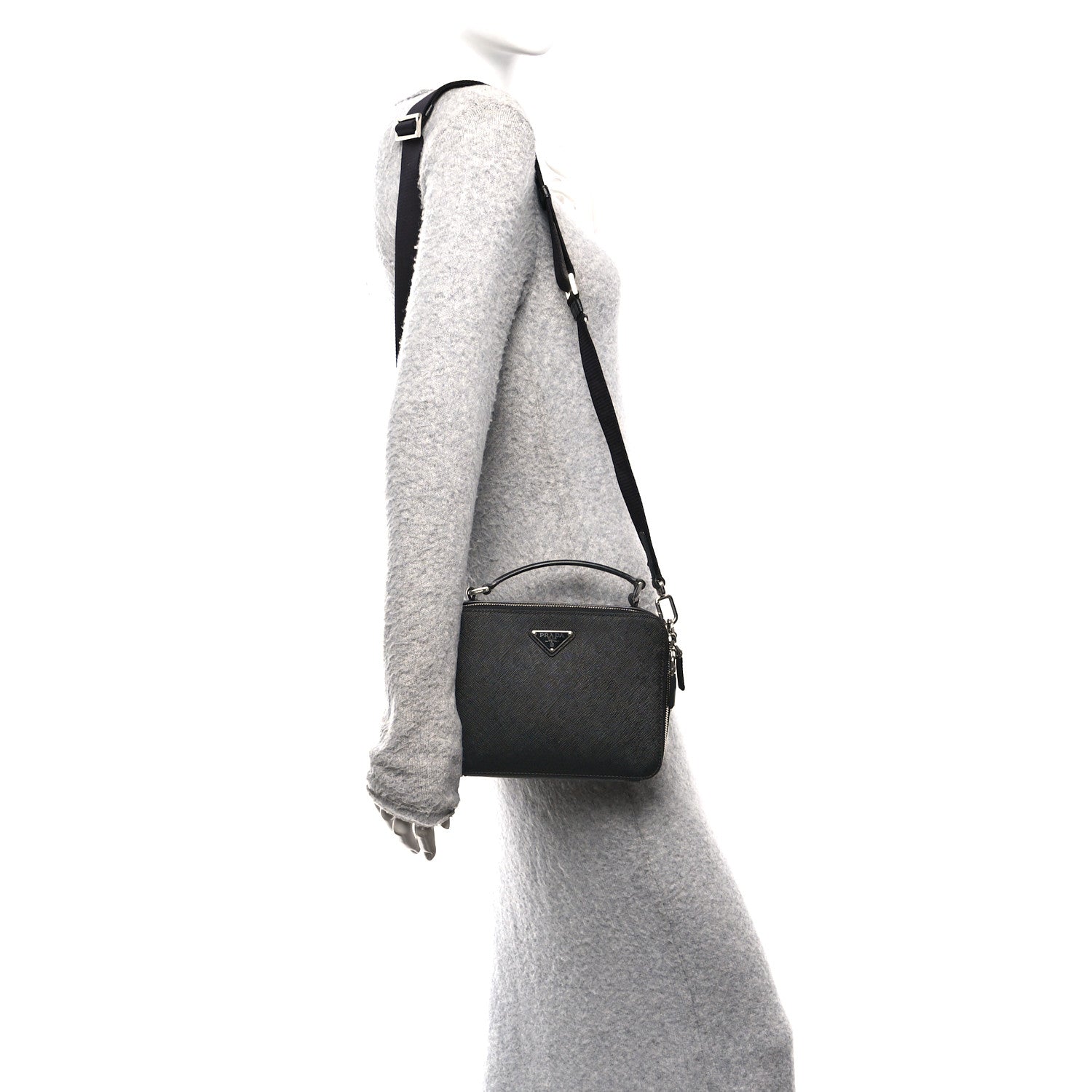 Prada Saffiano Travel Medium Brique Crossbody Bag Black 2 of 13