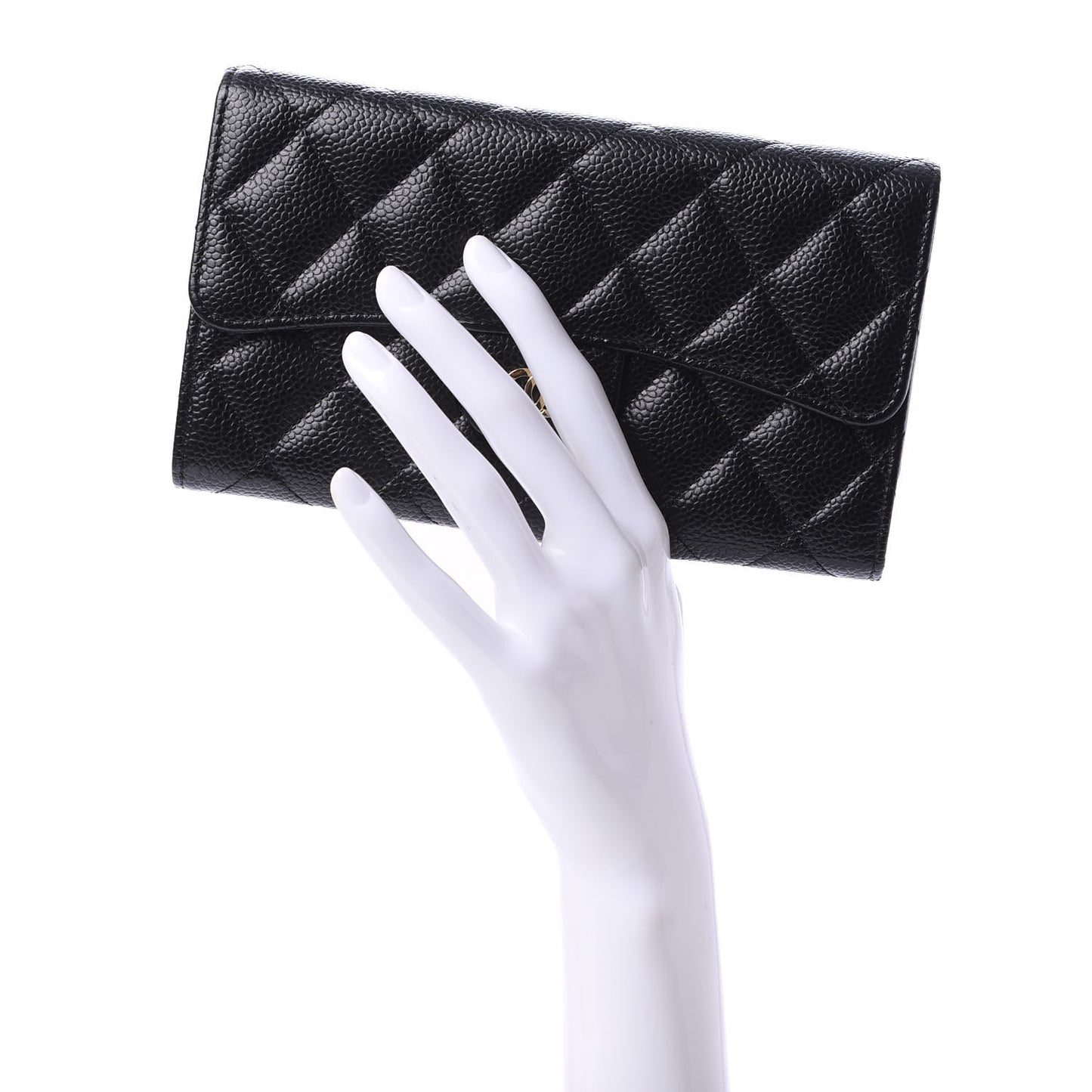 Caviar Quilted Long Flap Wallet Black