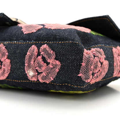 Fendi Denim Lace Embroidered Floral Baguette Blue Multicolor 9 of 9