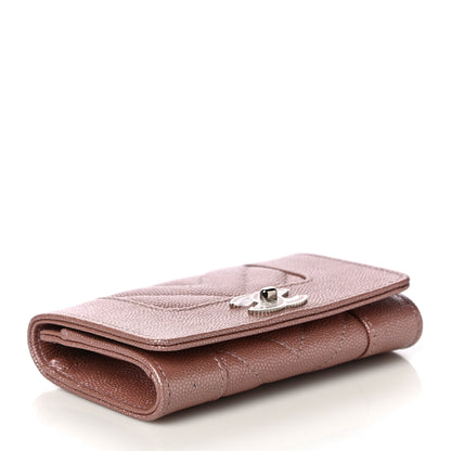 Chanel Metallic Caviar Chevron Quilted Vintage Mademoiselle Flap Card Holder Pink 4 of 12