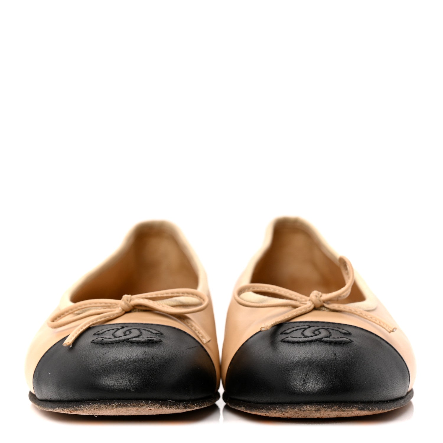 Chanel Lambskin Cap Toe CC Ballerina Flats 37 Beige Black 3 of 12