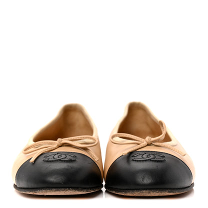 Chanel Lambskin Cap Toe CC Ballerina Flats 37 Beige Black 3 of 12