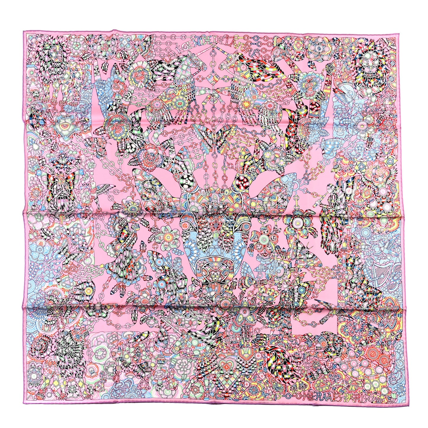 Silk La Legende de La Foret Scarf 90 Rose Bleu Black