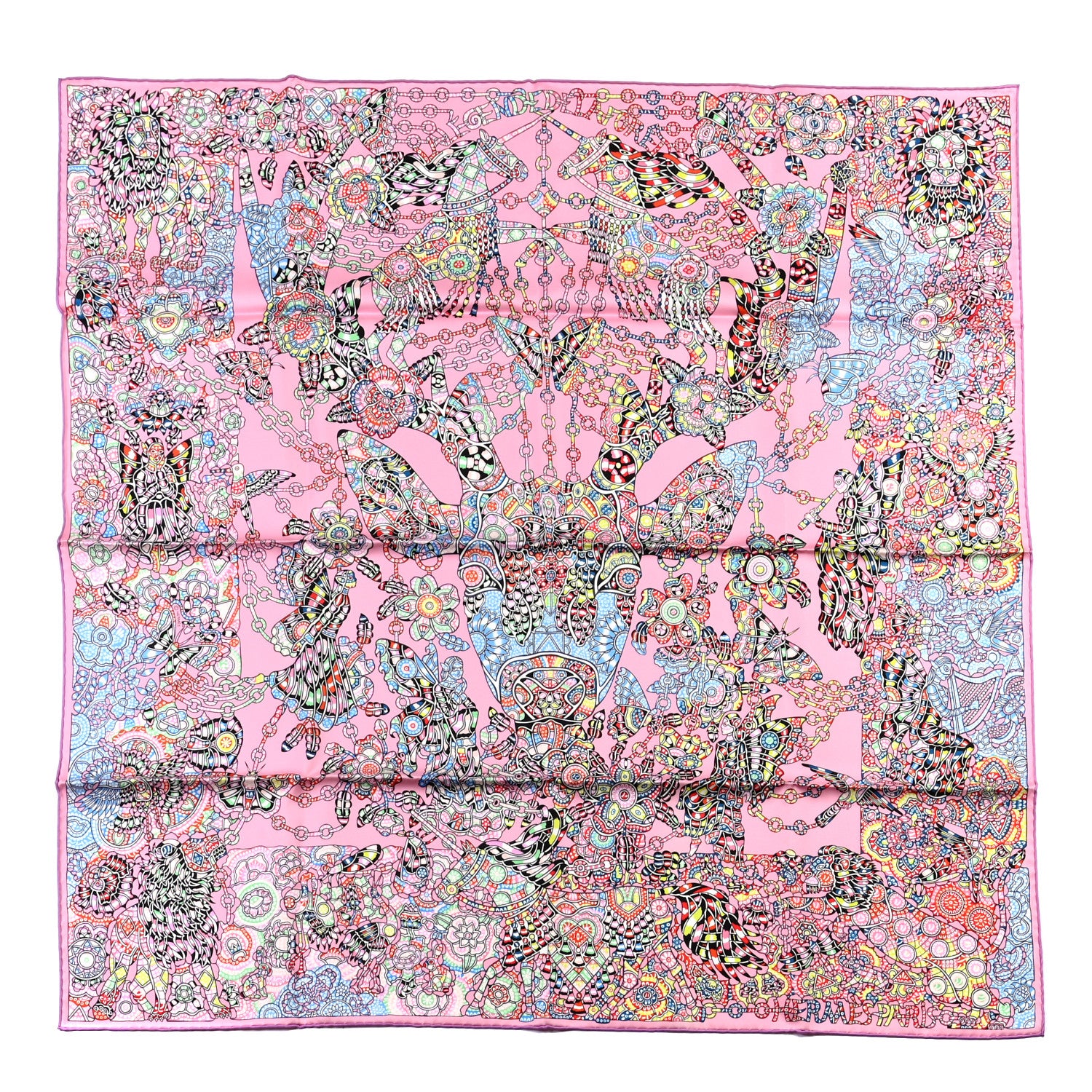 Hermes Silk La Legende de La Foret Scarf 90 Rose Bleu Black 1 of 6