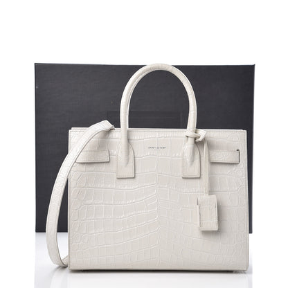 Saint Laurent Calfskin Crocodile Embossed Baby Sac De Jour Gris Perle 11 of 11