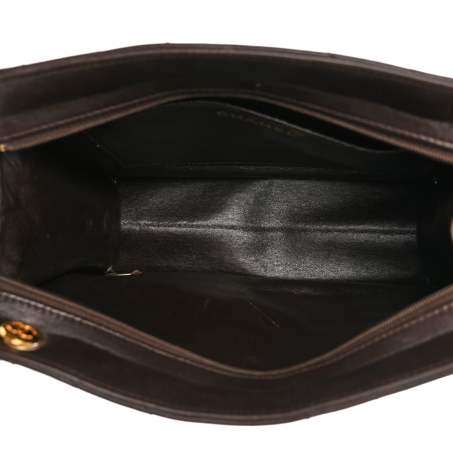 Lambskin Chevron Small Shoulder Bag Dark Brown