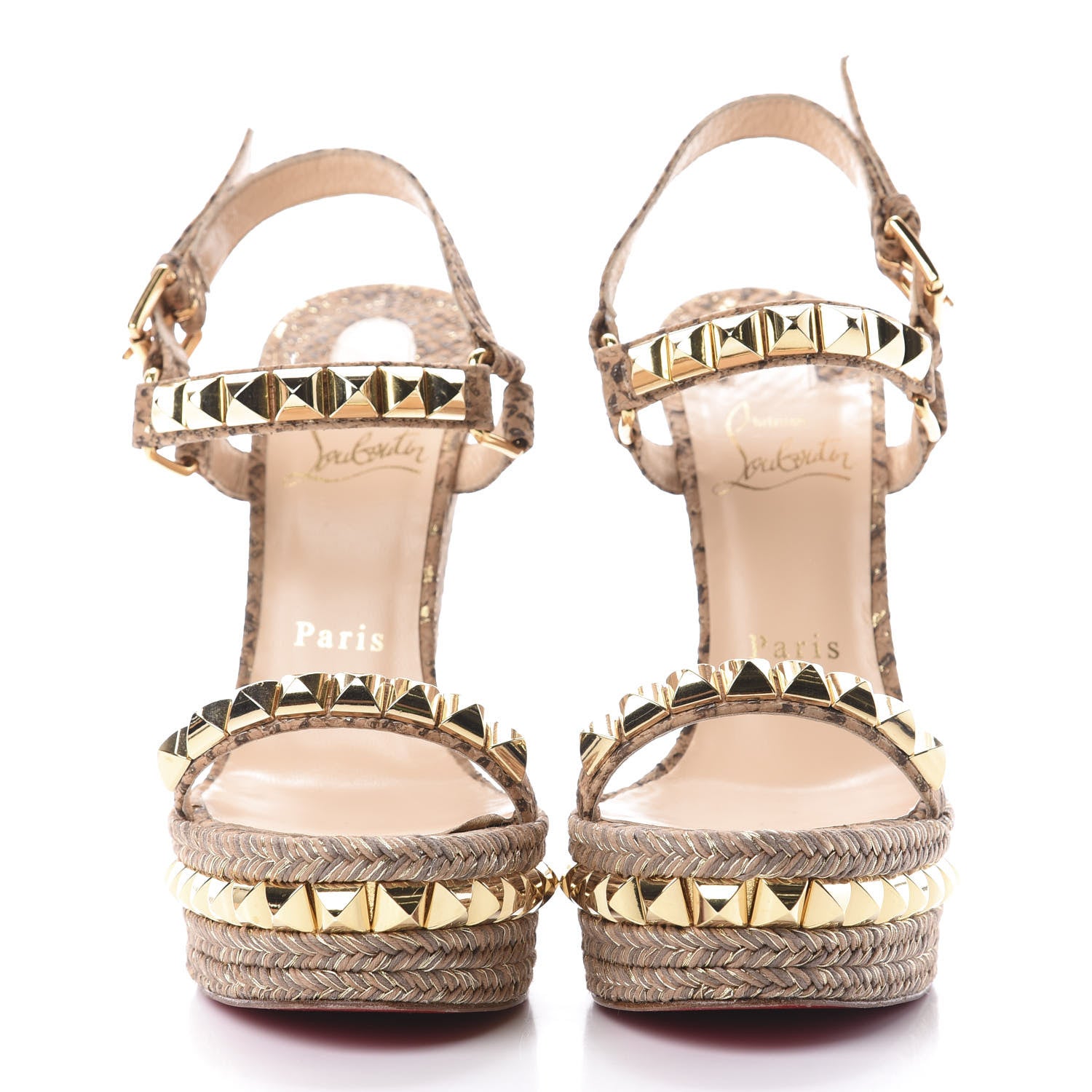 Christian Louboutin Cork Python Embossed Cataclou 140 Wedge Sandals 36 Beige 2 of 11