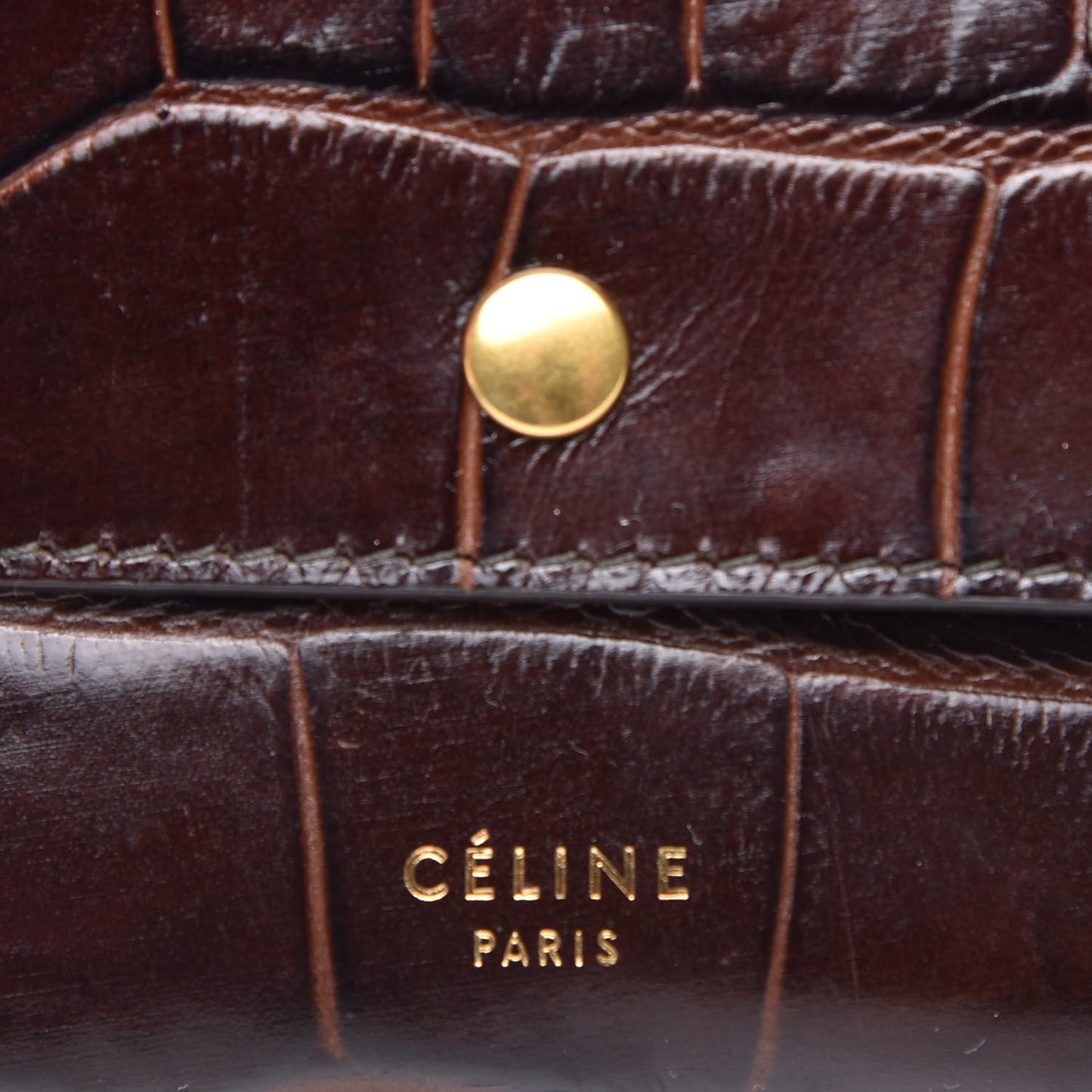Alligator Calfskin Embossed Key Ring Wristlet Brown