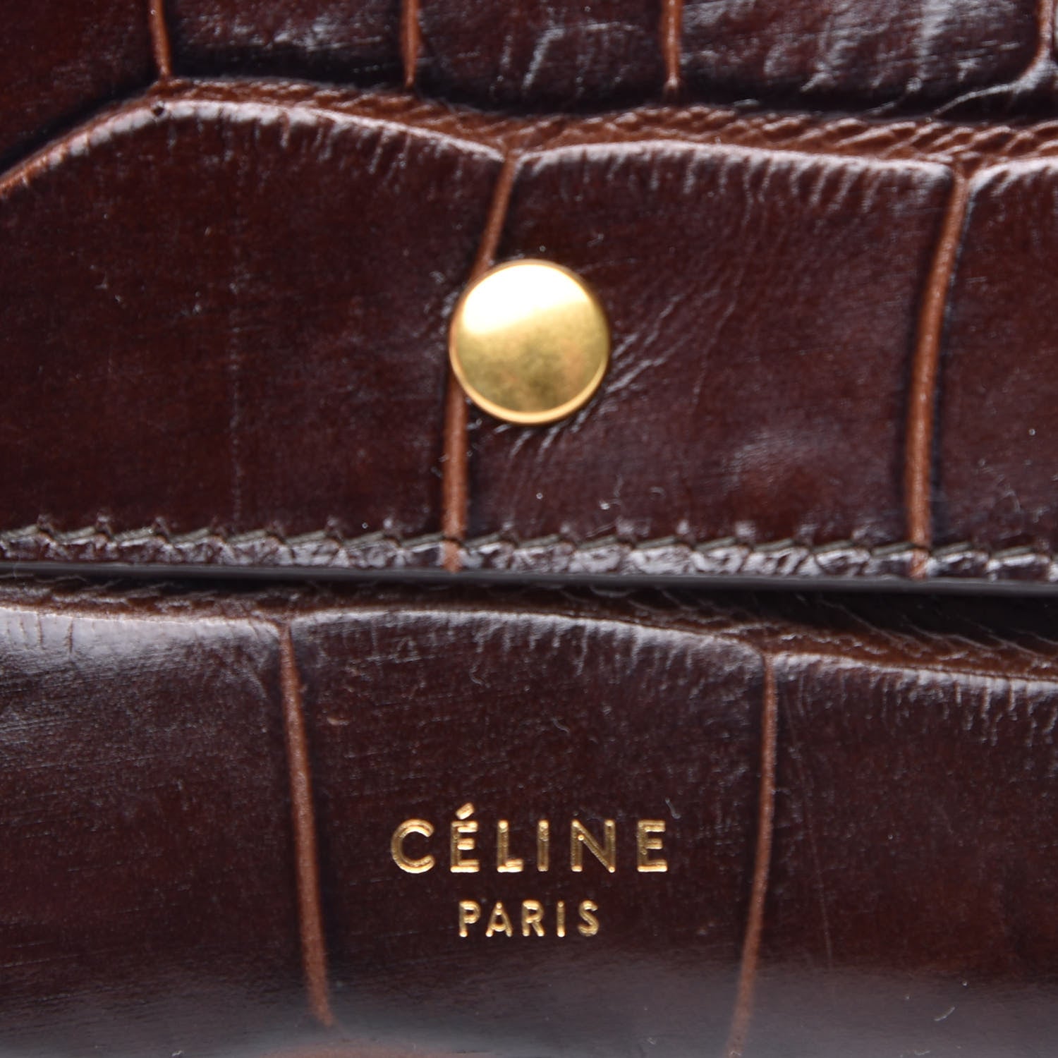 Celine Alligator Calfskin Embossed Key Ring Wristlet Brown 9 of 10
