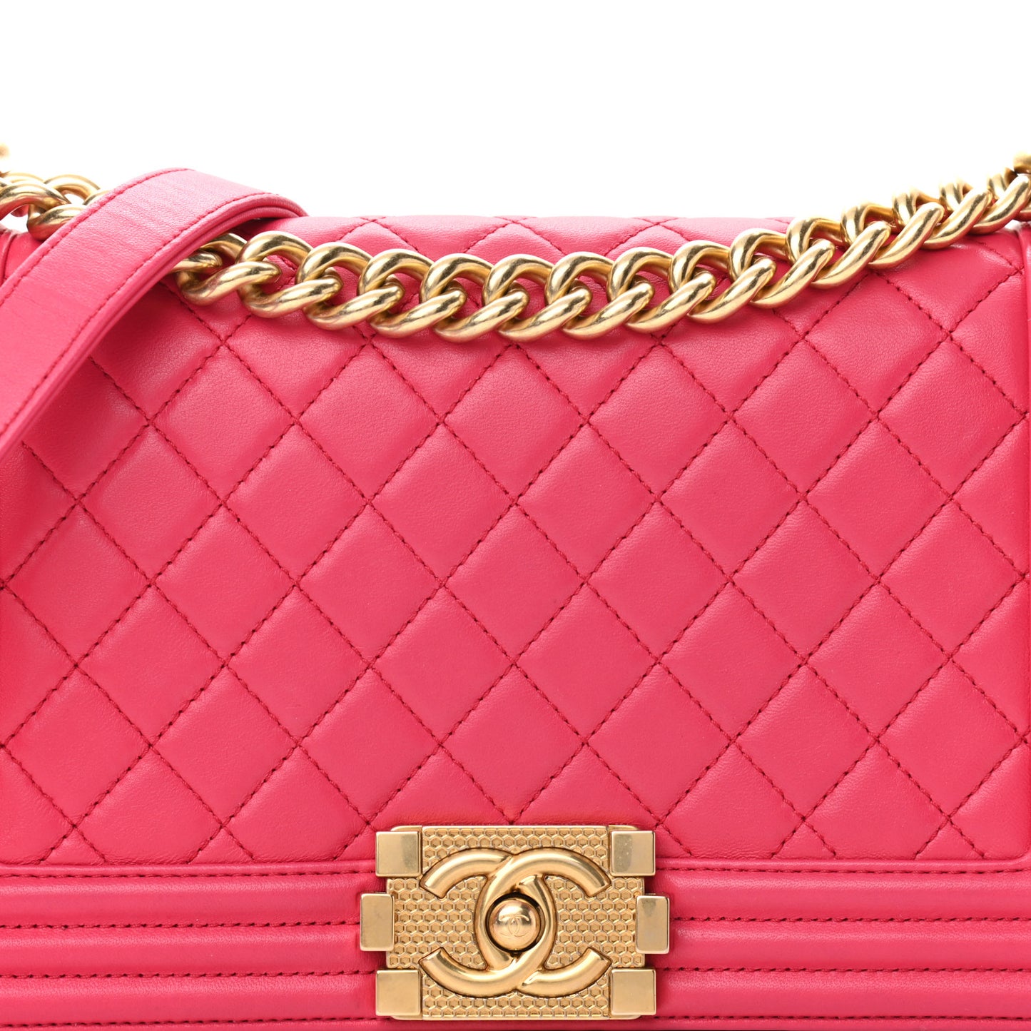Lambskin Quilted Medium Boy Flap Fuchsia