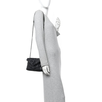 Saint Laurent Calfskin Quilted Toy Loulou Puffer Monogram Monochrome Chain Satchel Black 2 of 10