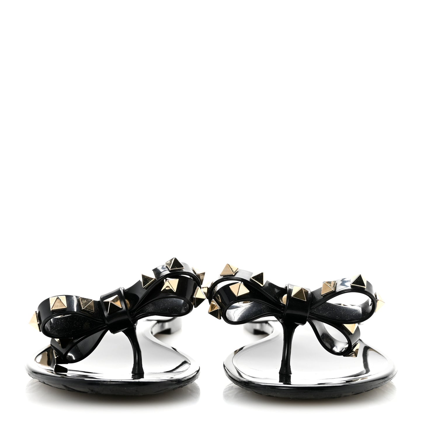PVC Jelly Rockstud Bow Thong Sandals 37 Black