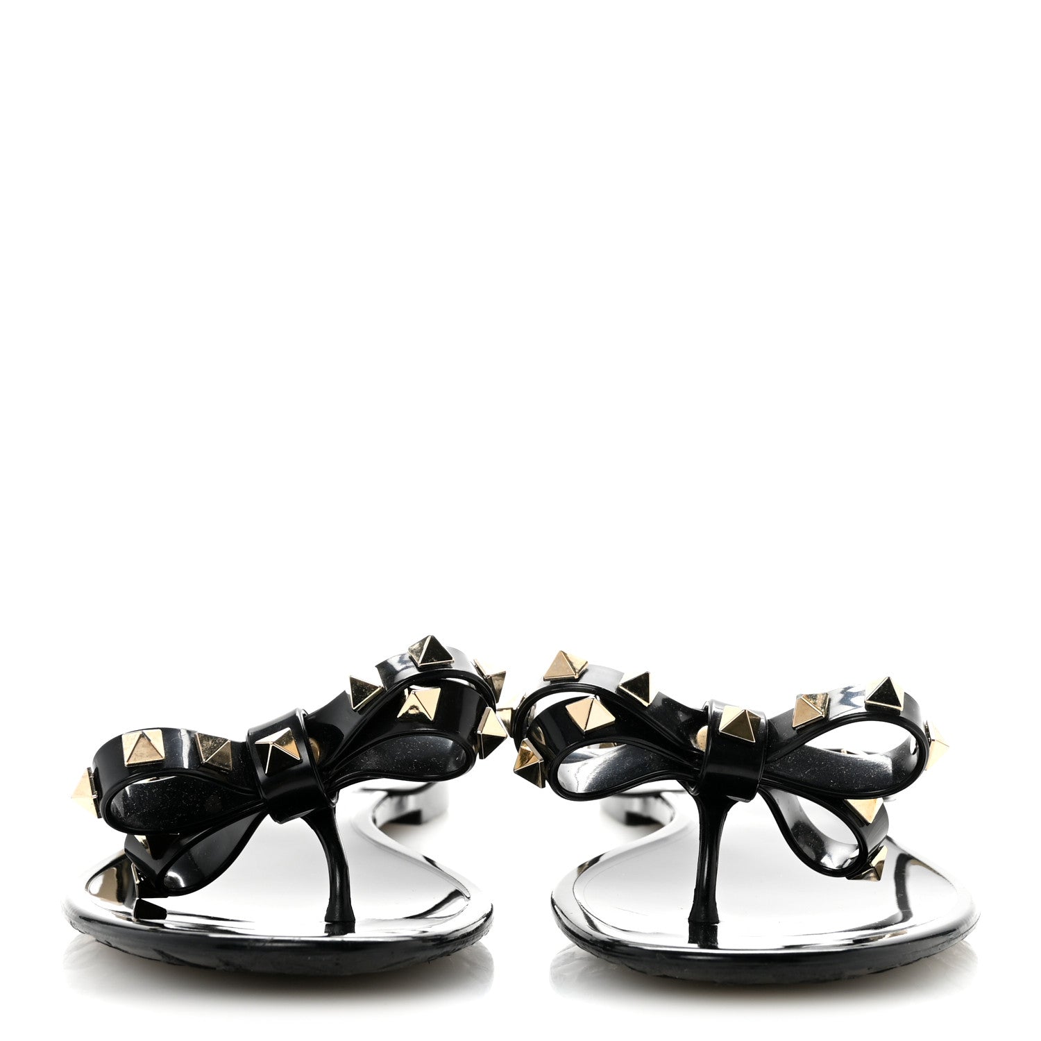 Valentino Garavani PVC Jelly Rockstud Bow Thong Sandals 37 Black 3 of 9