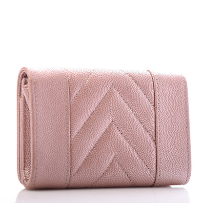 Chanel Metallic Caviar Chevron Quilted Vintage Mademoiselle Flap Card Holder Pink 3 of 9