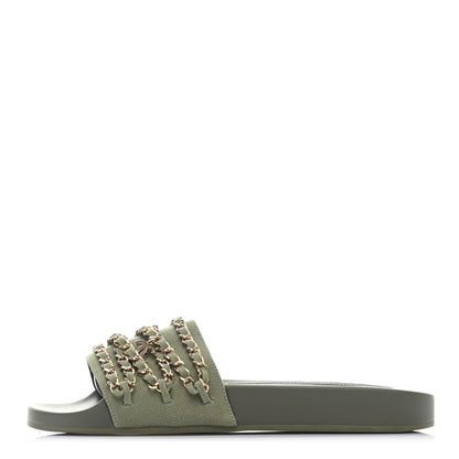 Chanel Canvas Chain Flat Sandals 39 Khaki 1 of 9