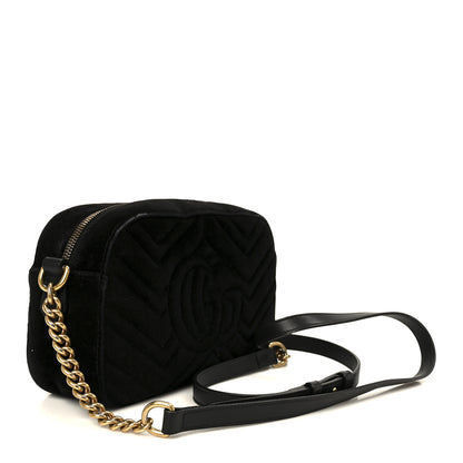 Gucci Velvet Matelasse Crystal Star Embroidered Small GG Marmont Chain Shoulder Bag Black 3 of 11