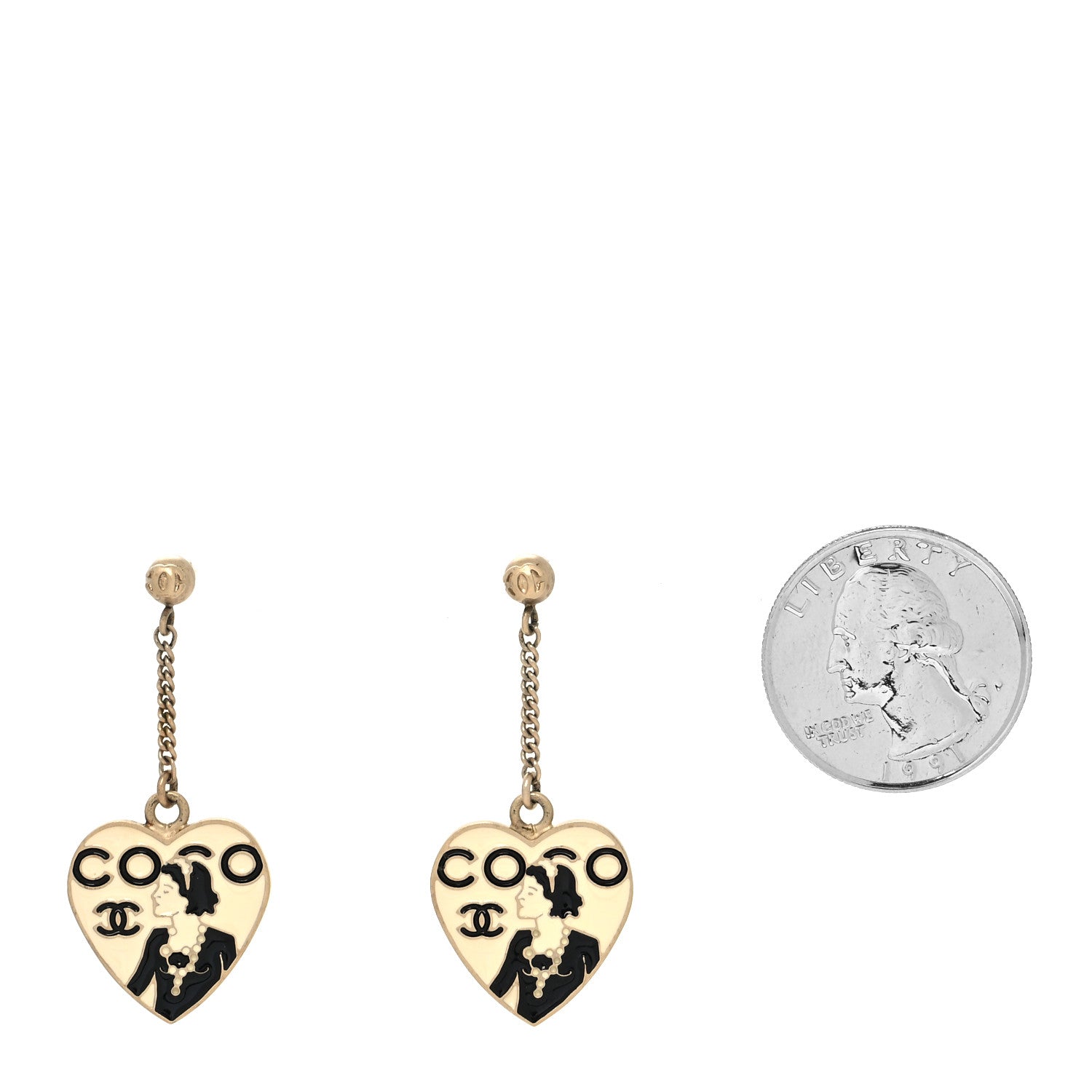 Chanel Enamel Coco Mademoiselle Heart Dangle Earrings Black Gold 2 of 4