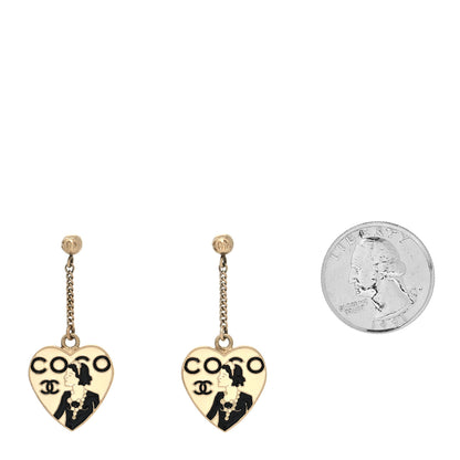 Chanel Enamel Coco Mademoiselle Heart Dangle Earrings Black Gold 2 of 4