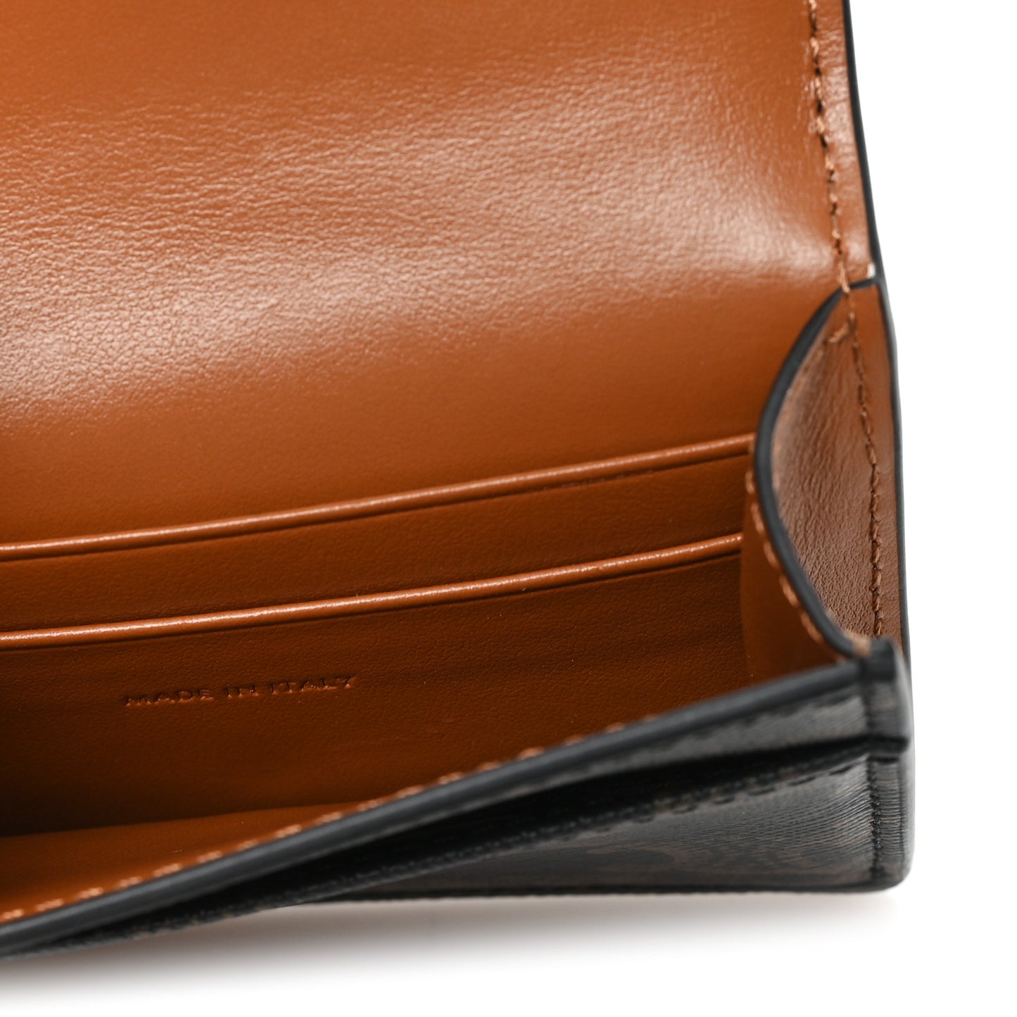 Triomphe Canvas Calfskin Flap Card Holder Tan