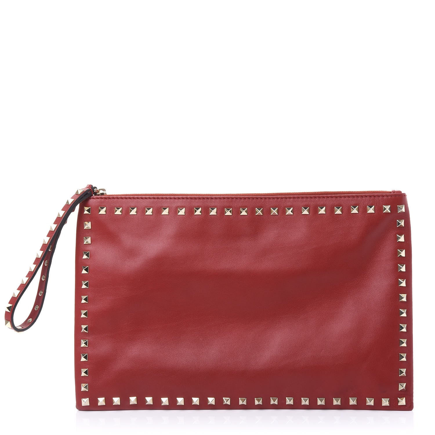 Valentino Garavani Vitello Large Rockstud Zip Wristlet Pouch Rosso Valentino 1 of 9