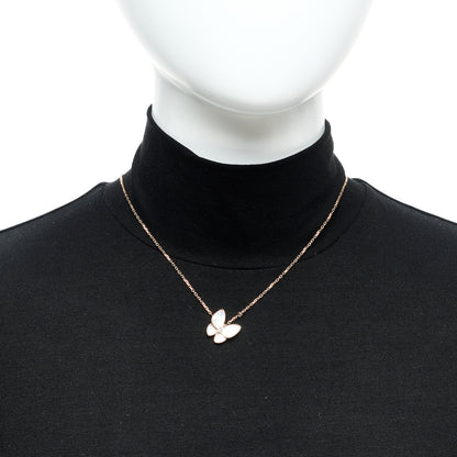 Van Cleef & Arpels 18K Rose Gold Diamond Mother of Pearl Two Butterfly Pendant Necklace 2 of 5