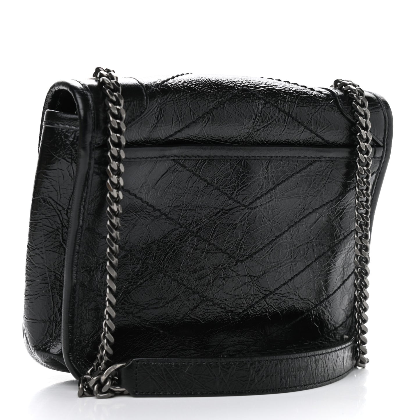 Crinkled Calfskin Matelasse Monogram Niki Chain Wallet Black