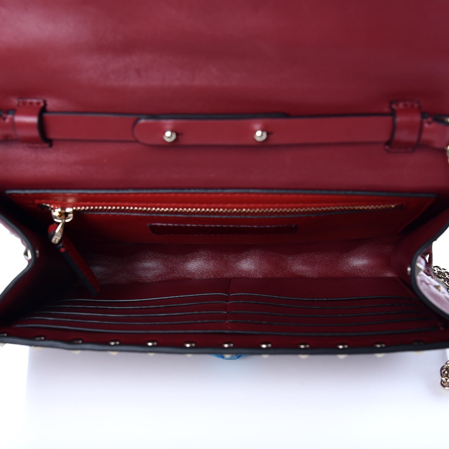 Valentino Garavani Nappa Rockstud Spike Wallet on Chain Rubino 5 of 6