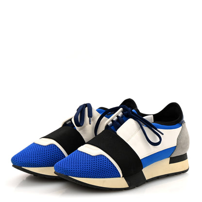 Balenciaga Mesh Neoprene Calfskin Suede Womens Race Runner Sneakers 37 Bleu Saphir White Black 4 of 10