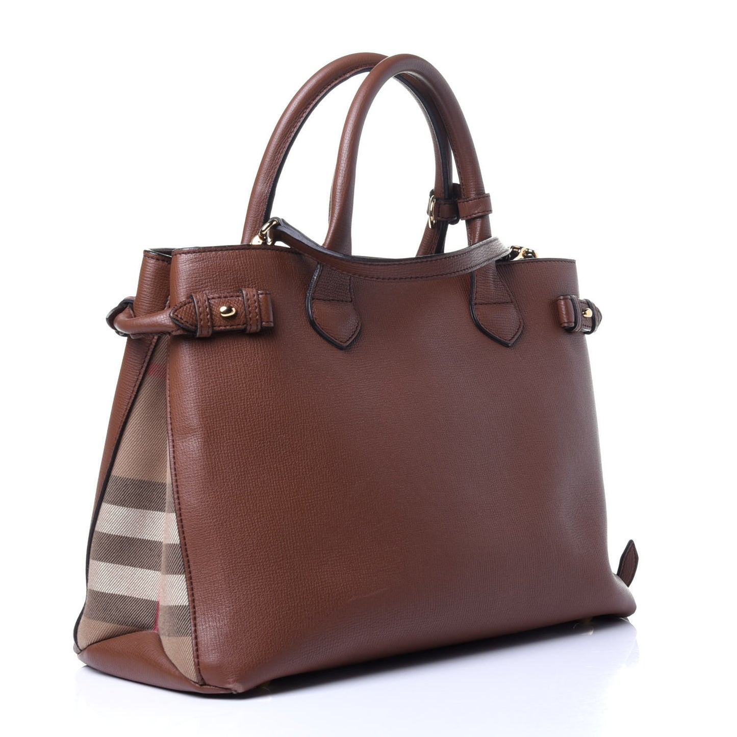 Grainy Calfskin House Check Medium Banner Tote Tan