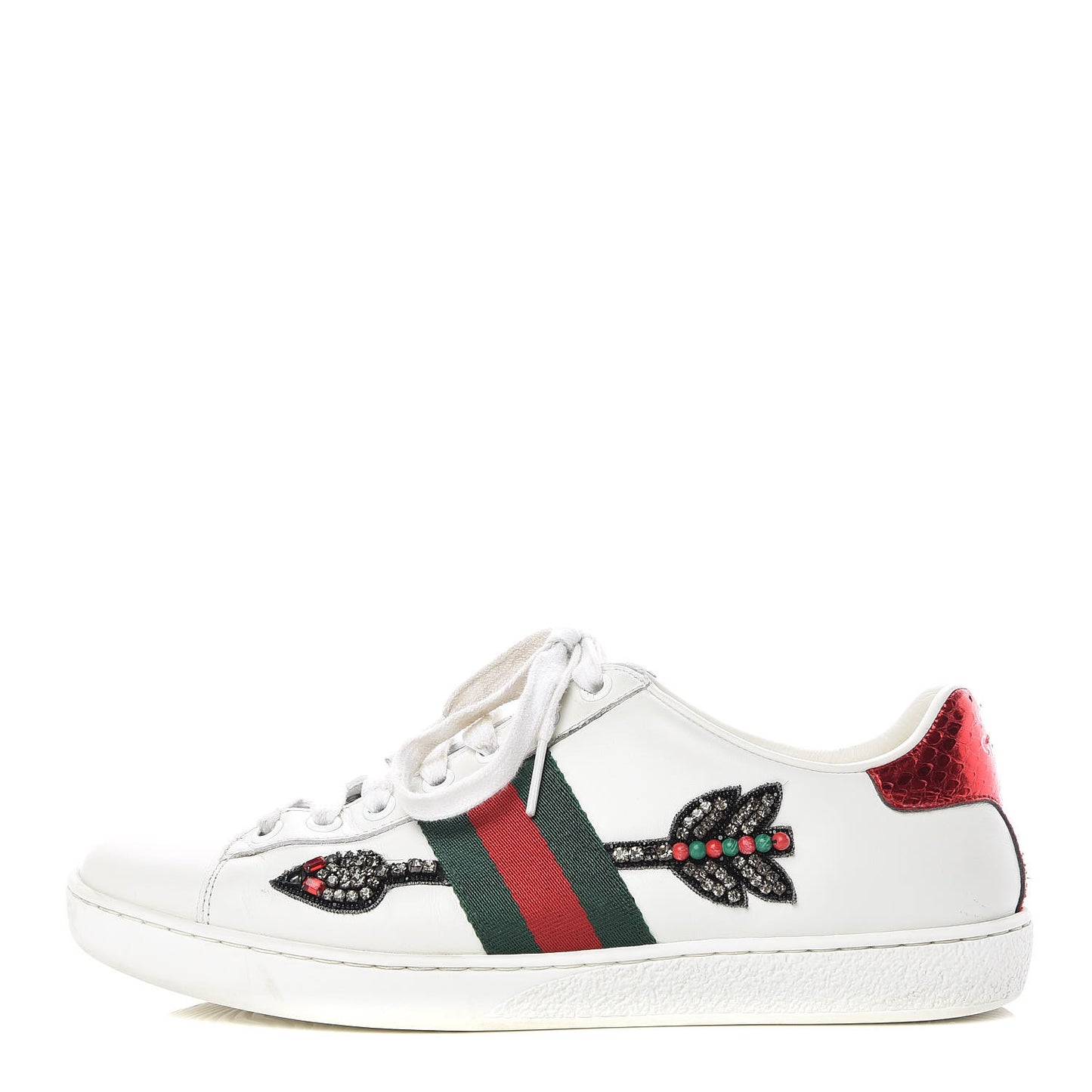 Calfskin Web Studded Arrow Ace Sneakers 36.5 White