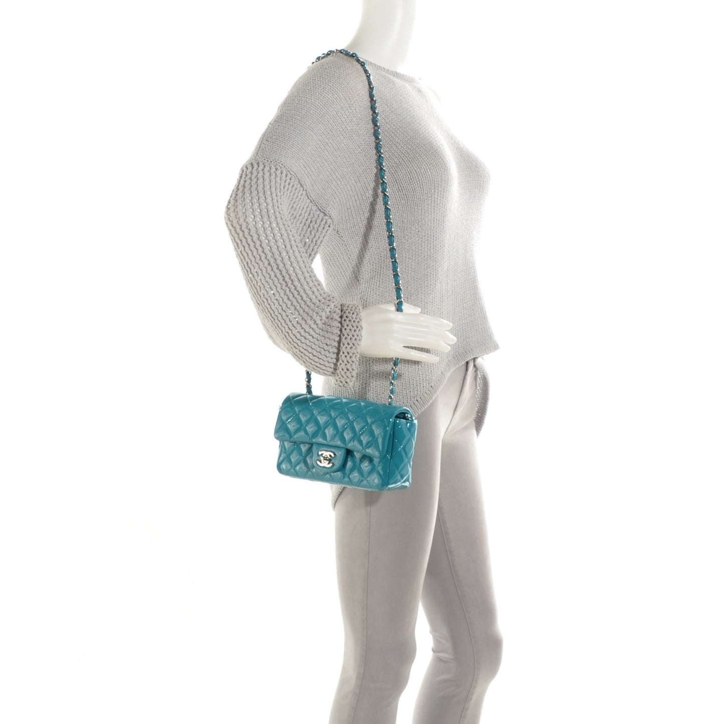 Patent Quilted Mini Rectangular Flap Turquoise