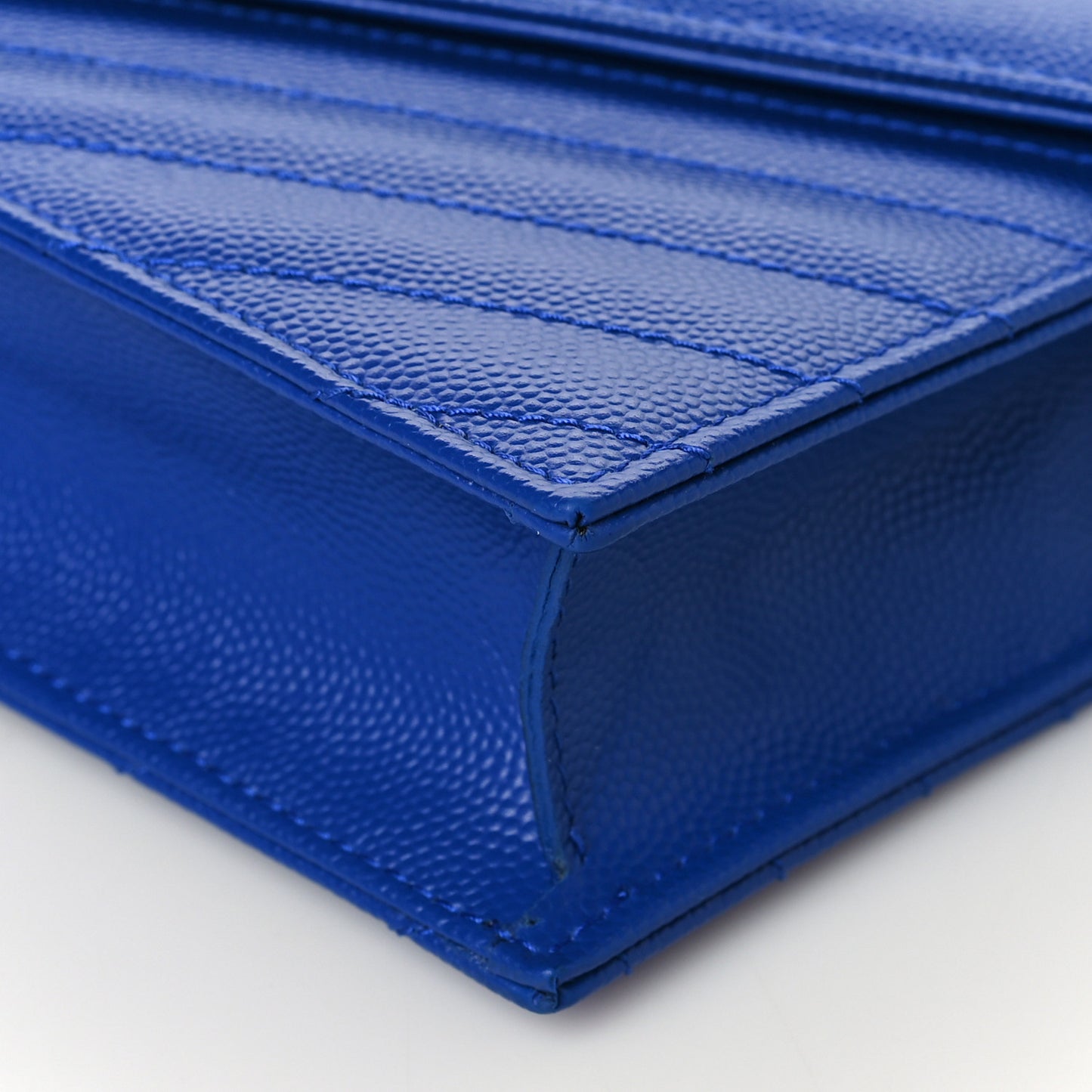 Grain De Poudre Matelasse Chevron Monogram Envelope Chain Wallet Blue Majorelle