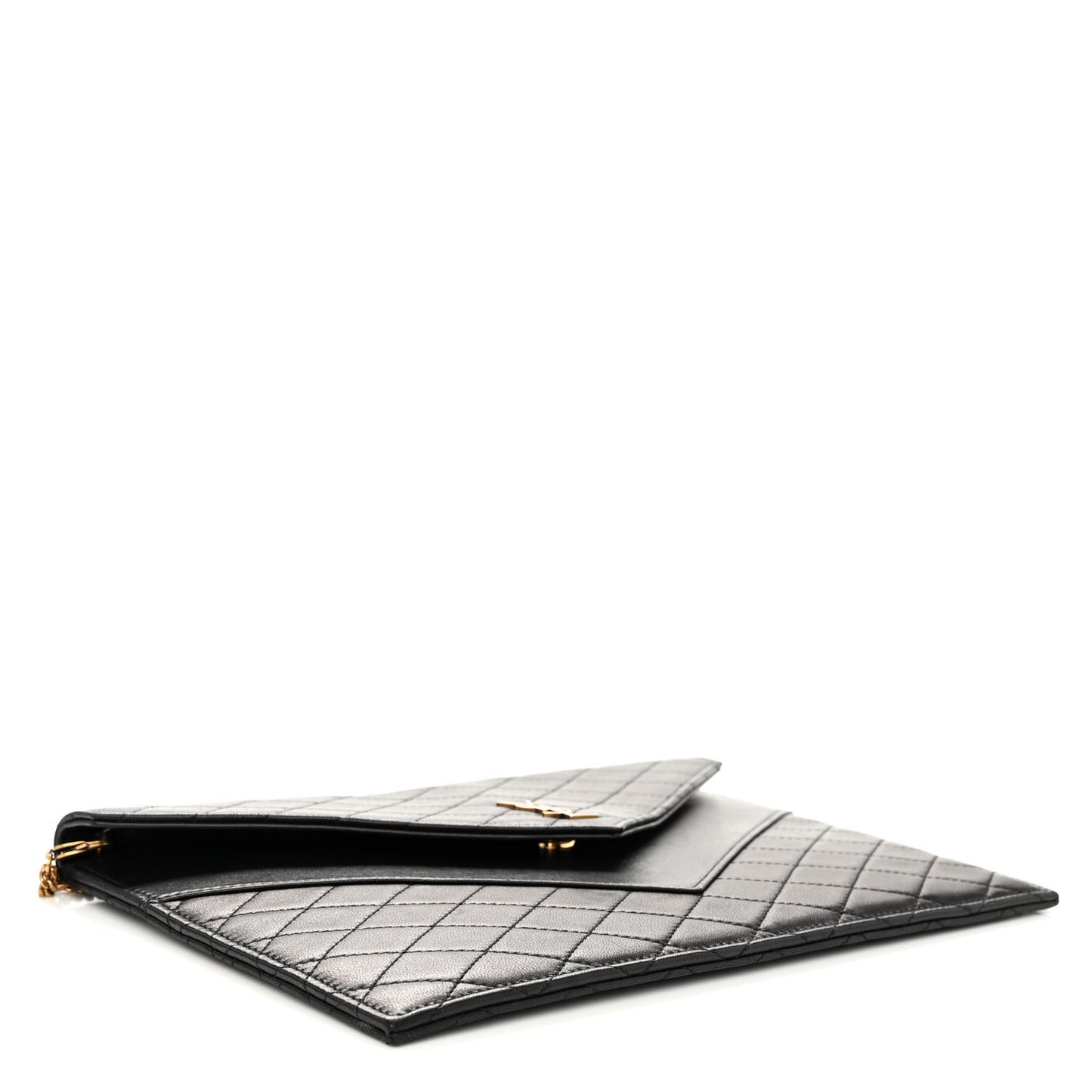 Lambskin Quilted Double Flap Chain Pouch Black