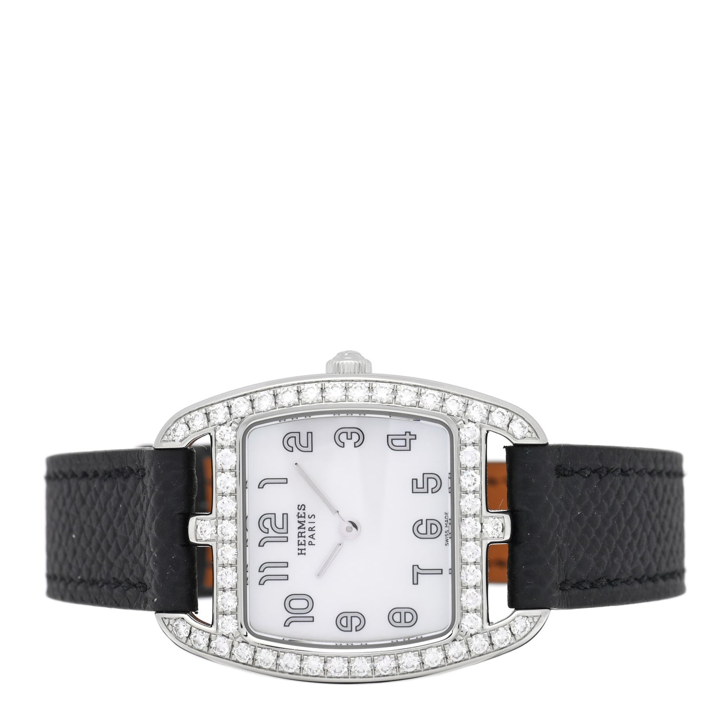 Stainless Steel Epsom Diamond Bezel Mother of Pearl 26mm Cape Cod Tonneau Quartz Watch Noir