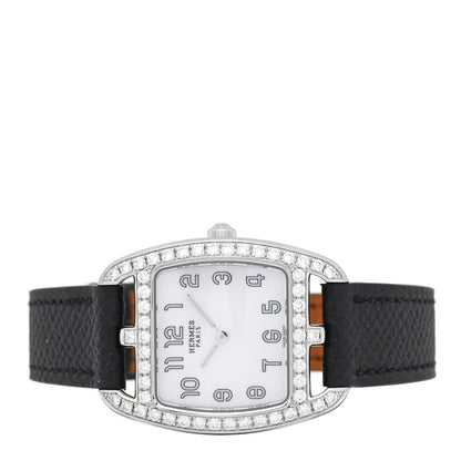 Hermes Stainless Steel Epsom Diamond Bezel Mother of Pearl 26mm Cape Cod Tonneau Quartz Watch Noir 2 of 4