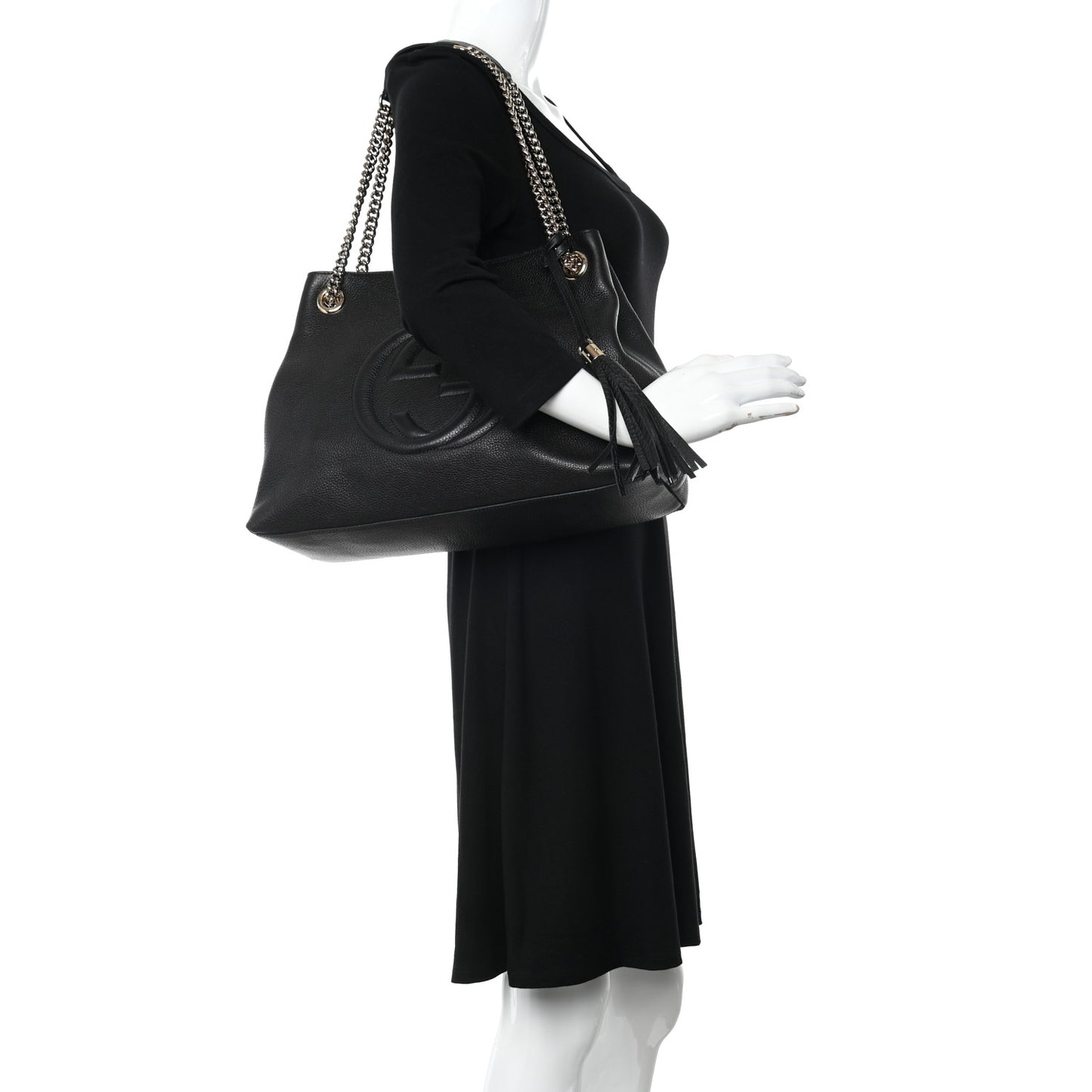 Pebbled Calfskin Medium Soho Chain Shoulder Bag Black