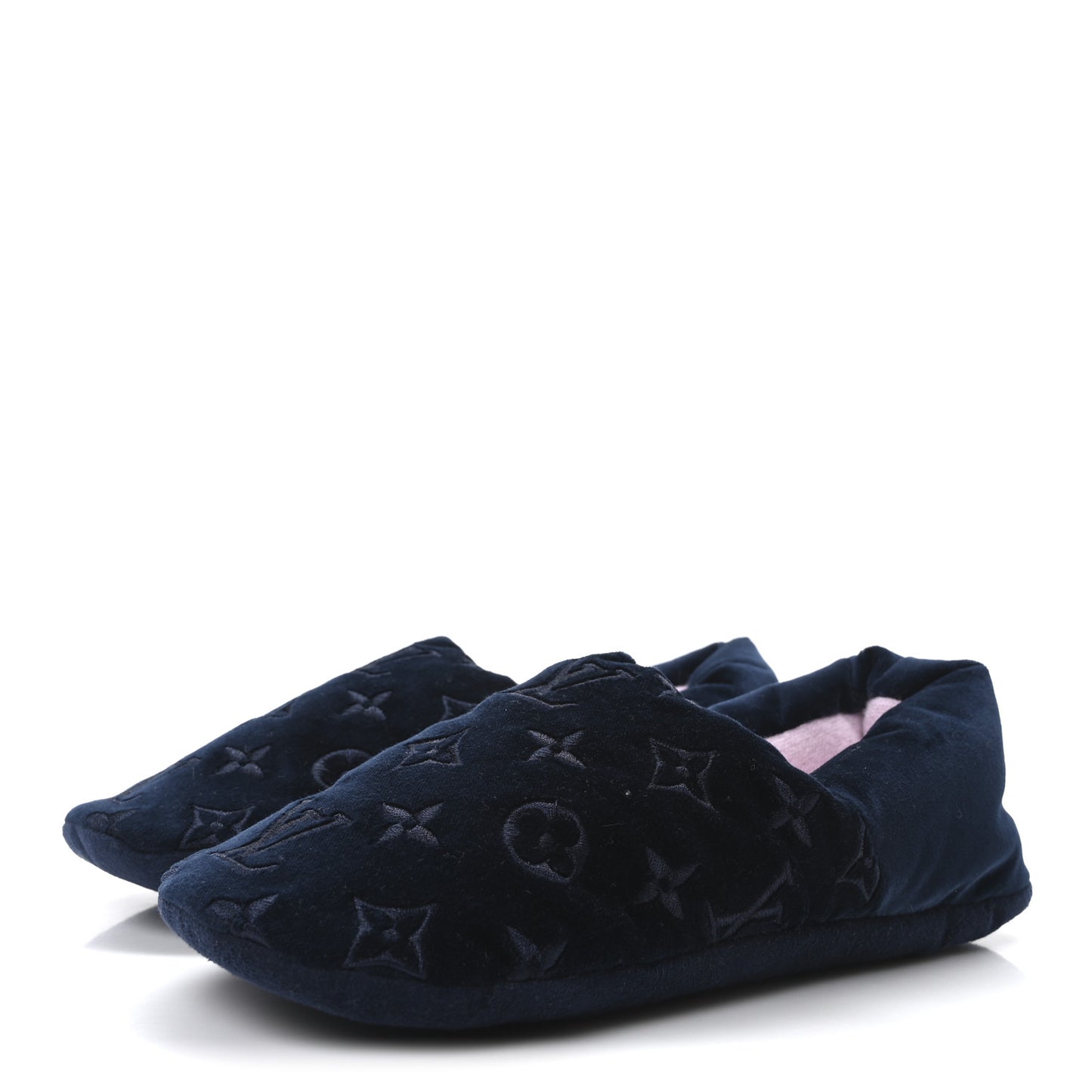 Velvet Embroidered Monogram Dreamy Slipper 36 Navy