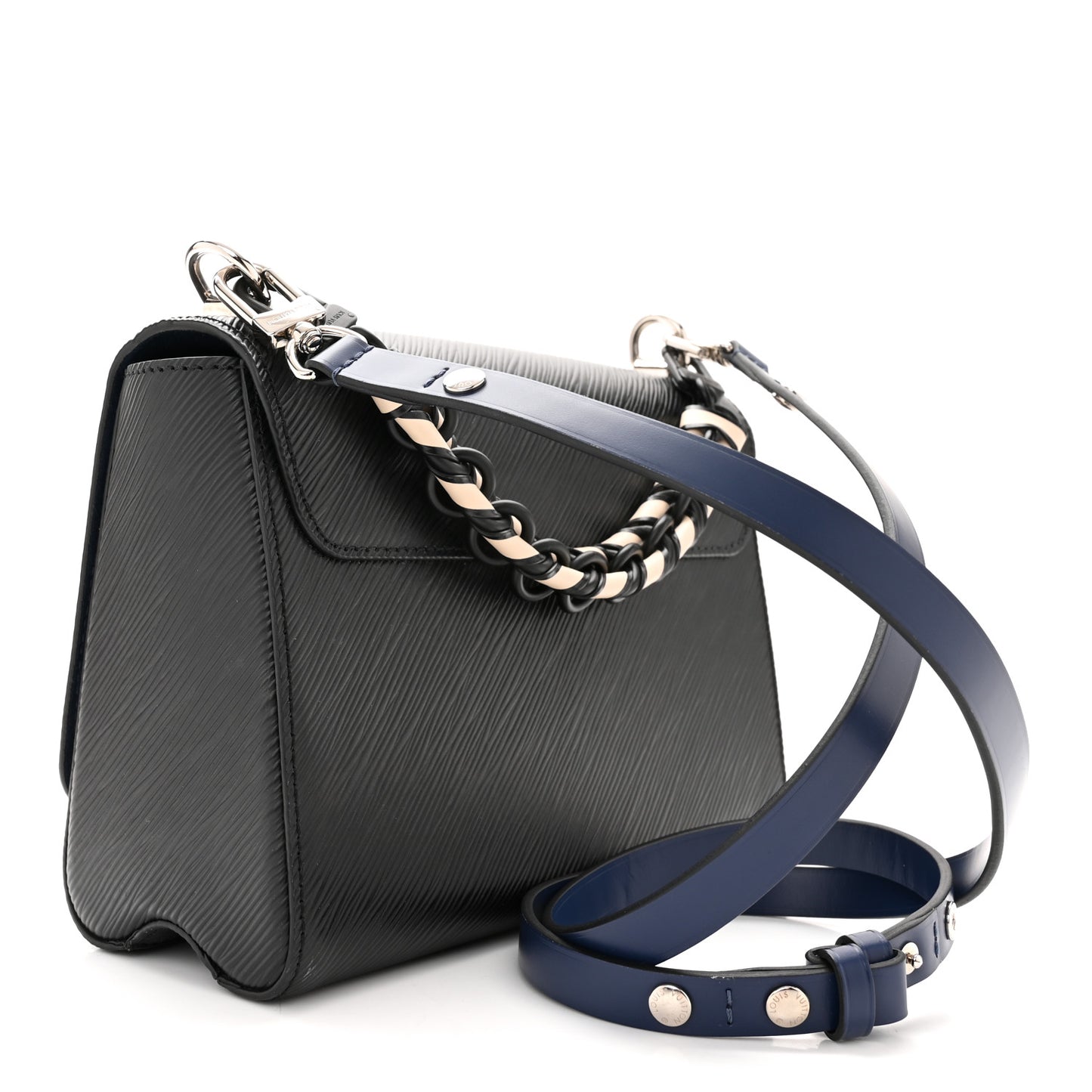 Epi Twist Braided Strap Shoulder Bag MM Black Orange Fluo Cobalt