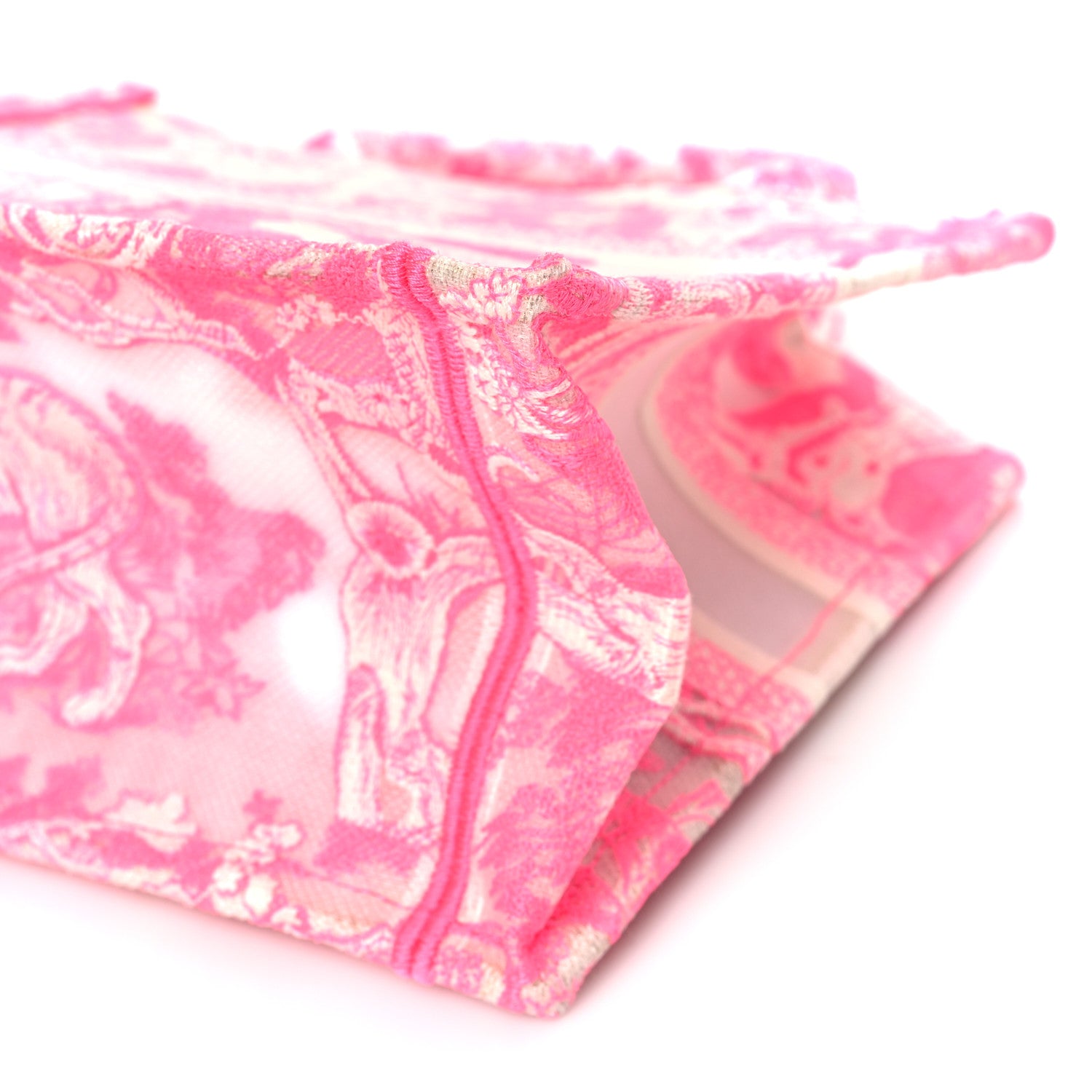 Christian Dior Transparent Canvas Embroidered Small Toile De Jouy Reverse Book Tote Fluorescent Pink 10 of 13