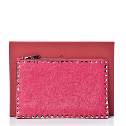 Valentino Garavani Pebbled Calfskin Large Rockstud Zip Pouch Peony 7 of 7