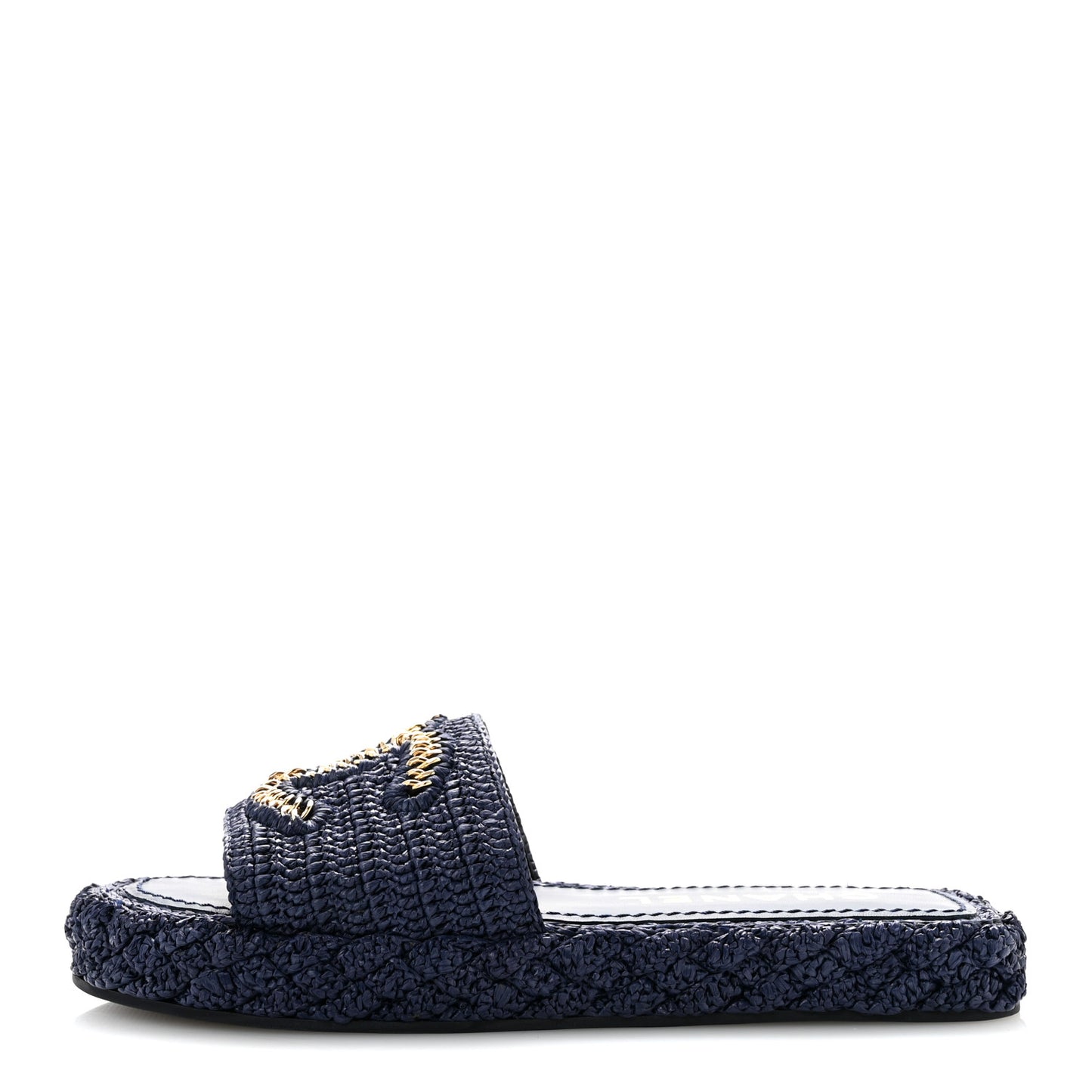 Braided Cord CC Espadrille Slip On Sandals 38 Navy Blue