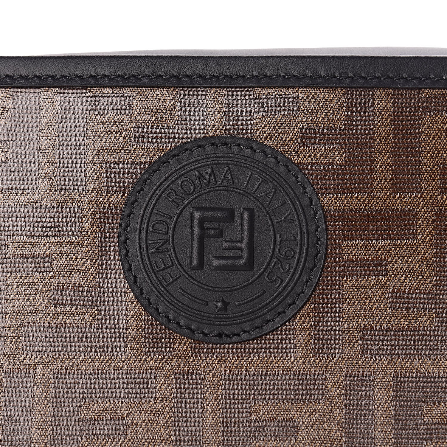 Fendi Glazed Fabric Vitello Century FF 1974 Stamp Patch Camera Case Mogano Panna Black 10 of 10