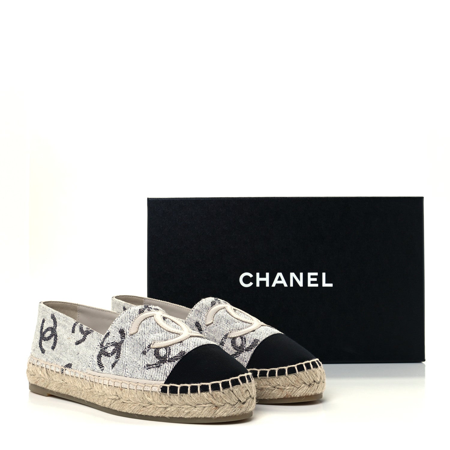 Chanel Cotton Jacquard Grosgrain CC Print Espadrilles 36 Grey Black 13 of 13