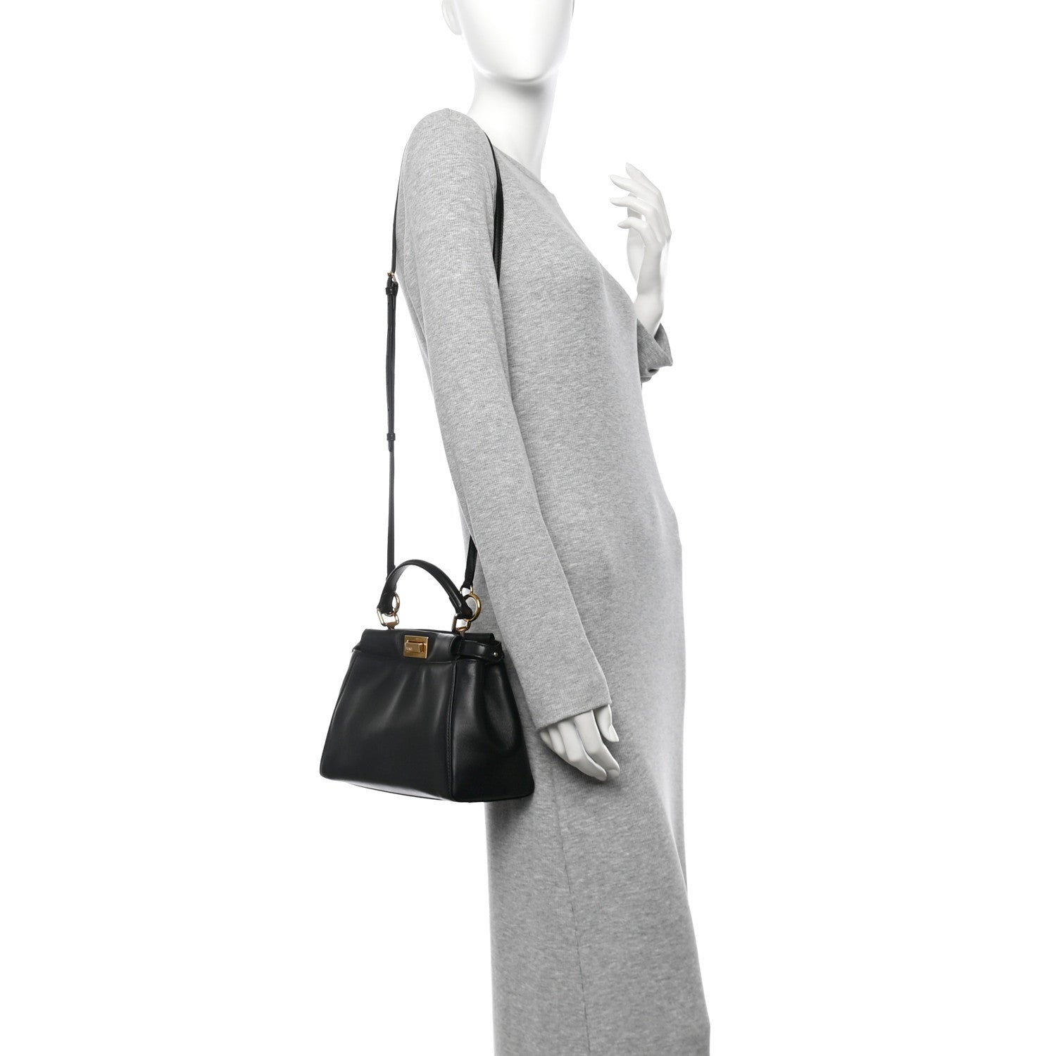 Fendi Nappa Mini Peekaboo Iconic Satchel Black 2 of 13