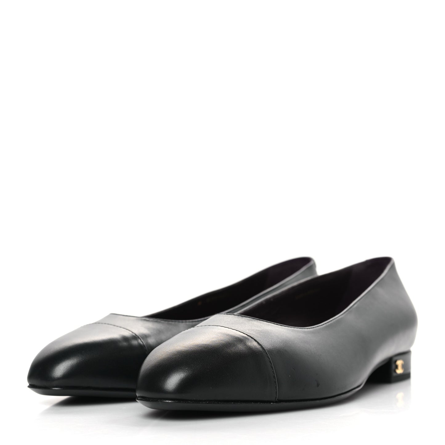 Lambskin Cap Toe Ballerina Flats 40.5 Black