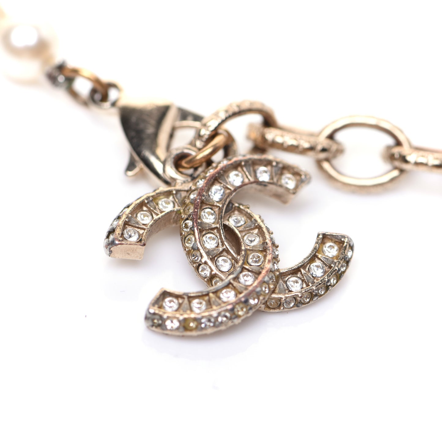 Graduated Pearl Crystal CC Bracelet Gold