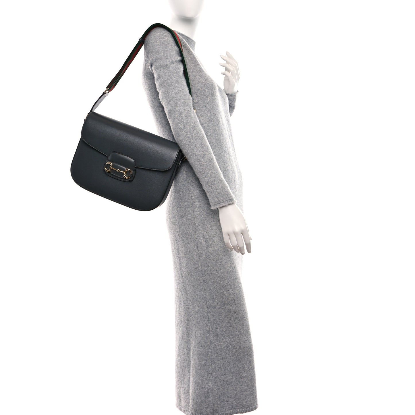 Azalea Calfskin Web Horsebit 1955 Shoulder Bag Graphite Grey