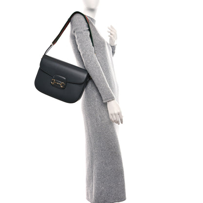 Gucci Azalea Calfskin Web Horsebit 1955 Shoulder Bag Graphite Grey 2 of 8