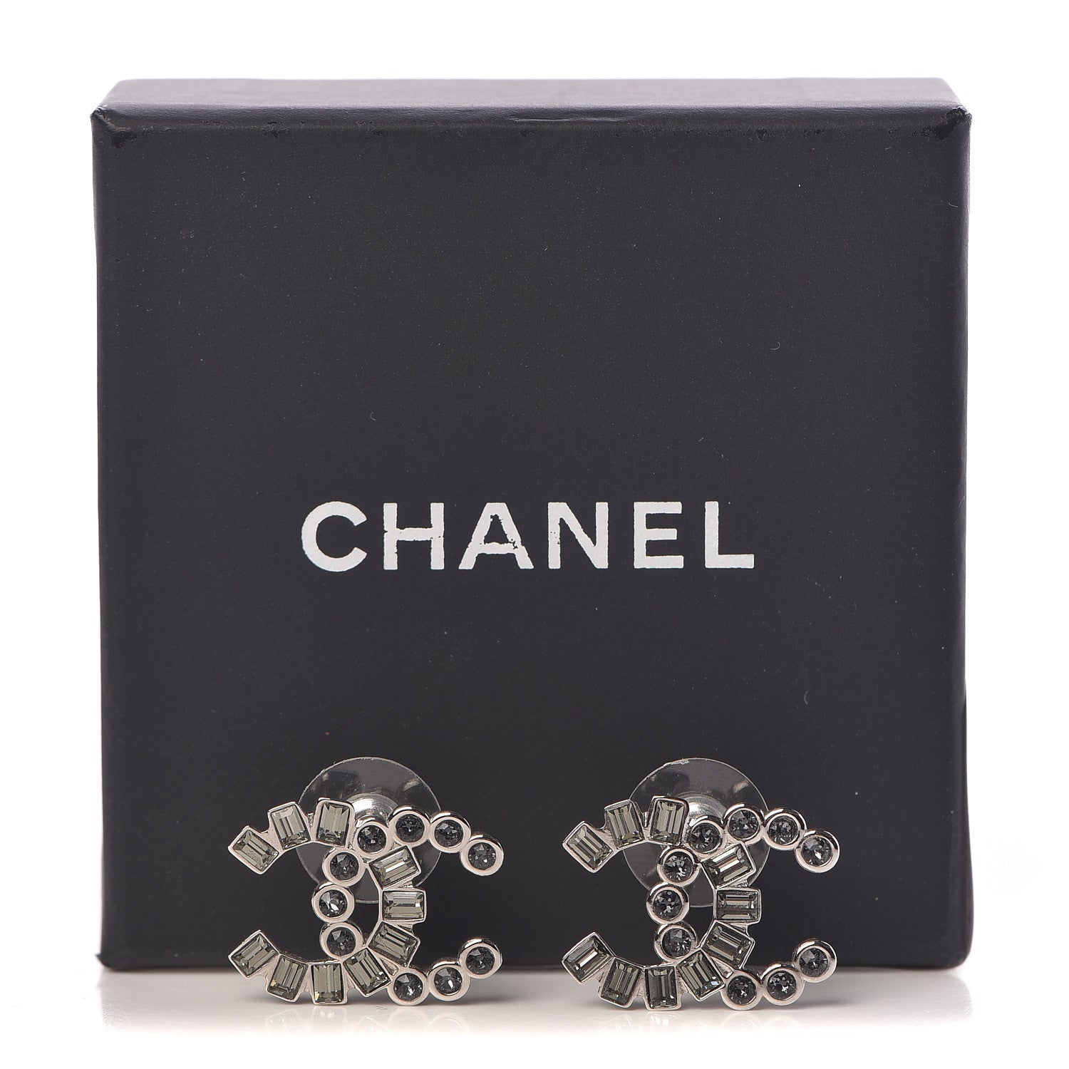 Chanel Baguette Crystal CC Earrings Silver 5 of 5