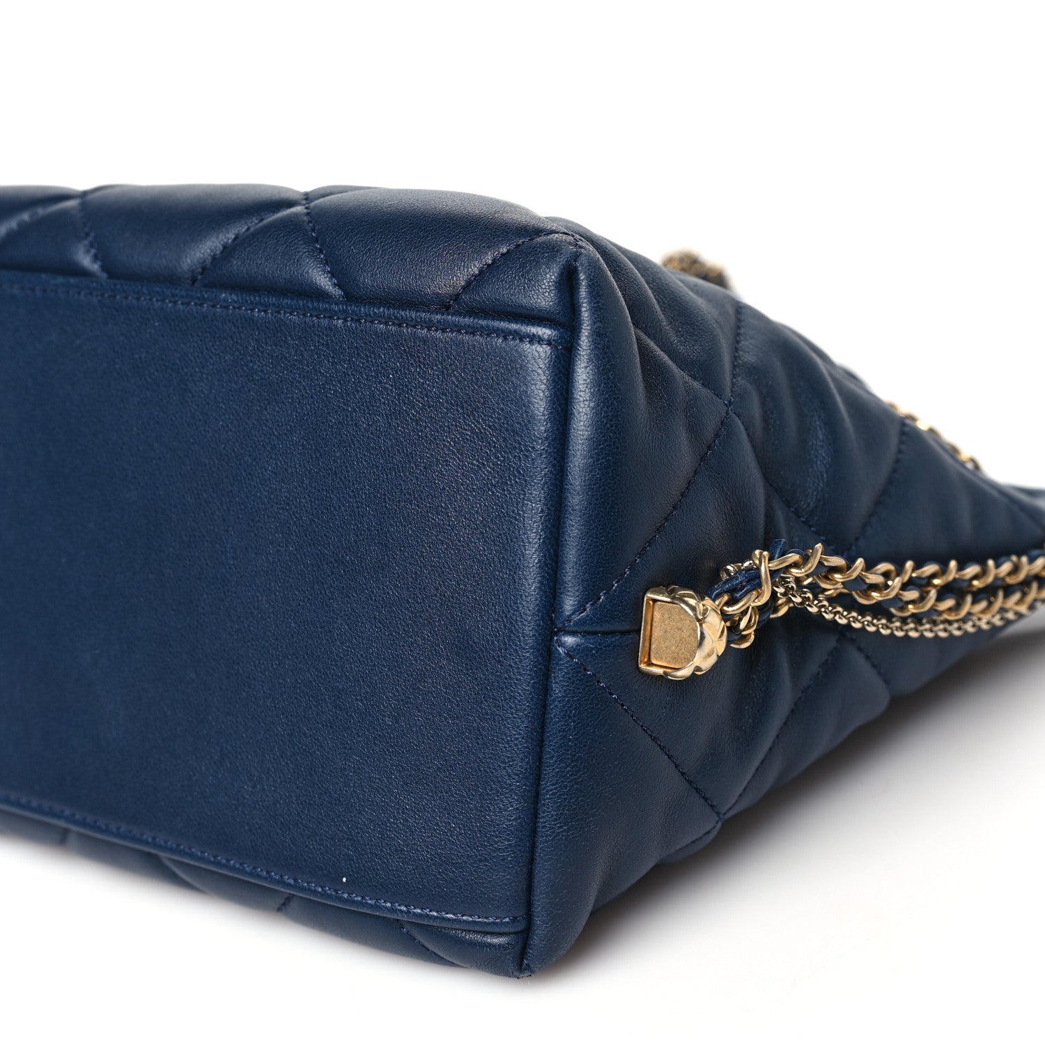 Chanel Lambskin Quilted Crush on Chains Drawstring Bucket Bag Hobo Navy 10 of 12